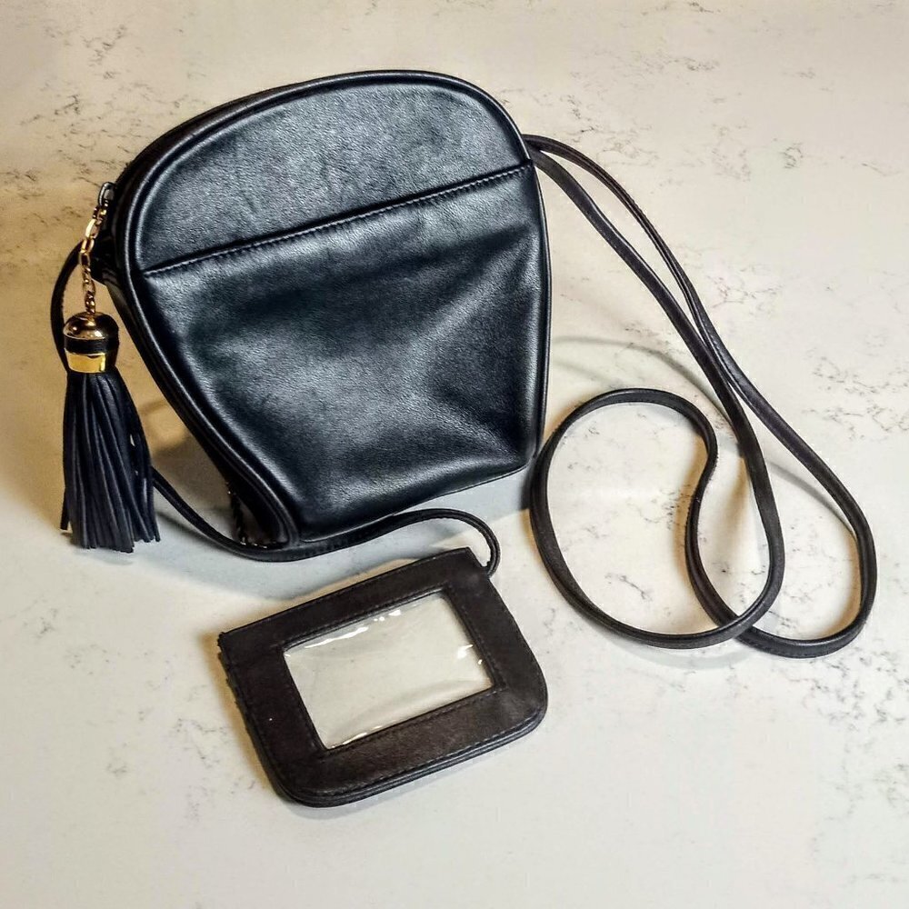 Studio Imports Navy Leather Crossbody Tassel Bag